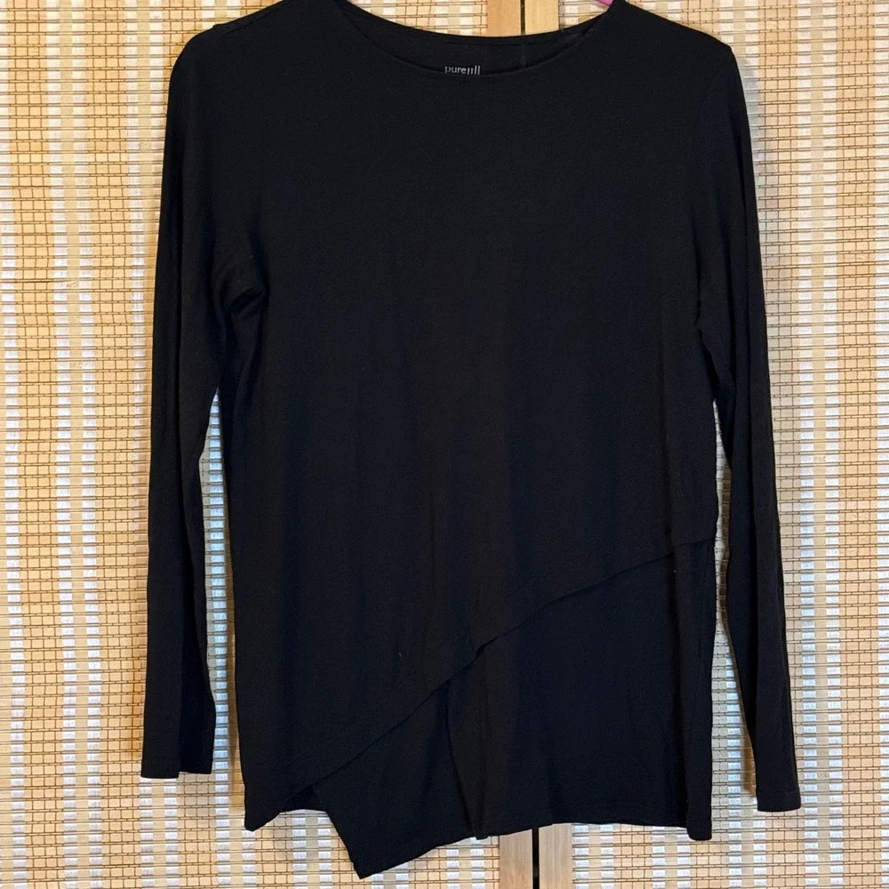 Pure Jill J. Jill Black Layered Asymmetrical‎ Long Sleeve Tee Shirt Small Active
